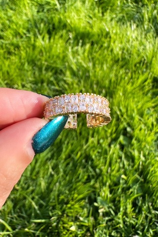 İthal Baget Taş Sıralı Ayarlanabilir Gold Yüzük Gold