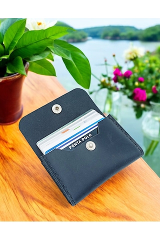Cronder Hakiki Deri Yan Model Kutu Cüzdan Kartlık Siyah