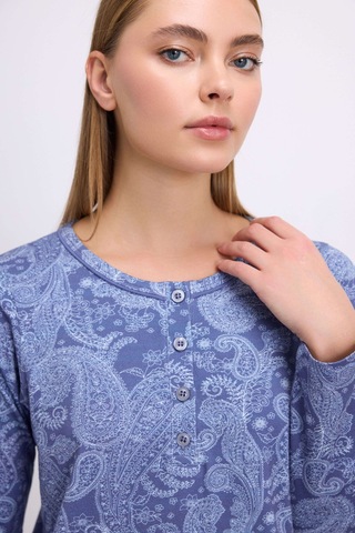 Man11567-1085 Anil Ev Giyim Anıl Kadın Uzun Kollu Desenli Gecelik 11567