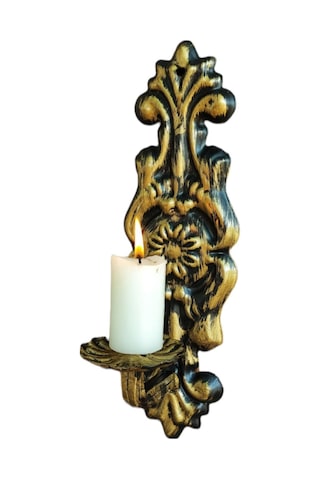 Aju Mumluk Duvar Şamdanı Aplik Ev Bahçe Balkon Ofis Dekorasyonu Özel Tasarım Hediye 31x10cm Eskitme Gold Gold