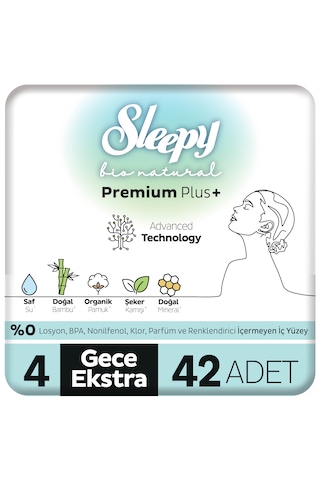 Sleepy Bio Natural Premium Plus Hijyenik Ped Süper Avantaj Paketi Gece Ekstra 42 Adet
