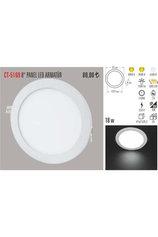 Cata Ct-5169 10 Adet 18W Slim Led Panel Armatür Alüminyum Kasa Beyaz