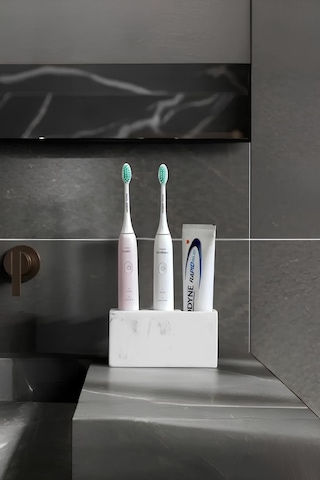 Modern Beton Diş Fırçalık Elektrikli Fırça Ve Macun Standı Banyo Organizeri Siyah Beyaz