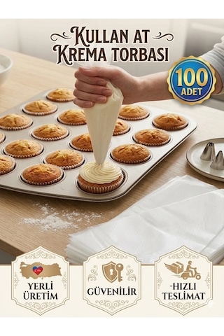 Profesyonel 100 Adet Kullan At Krema Torbası Seti - Kolay Kullanım, Kusursuz Pasta Ve Kek Süsleme - 100 Adet Şeffaf