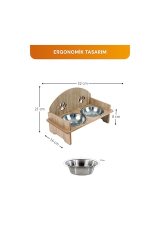 Ahşap Kedi Köpek Mama Su Kabı Standı, Metal Suluk, Kedi Köpek Halısı