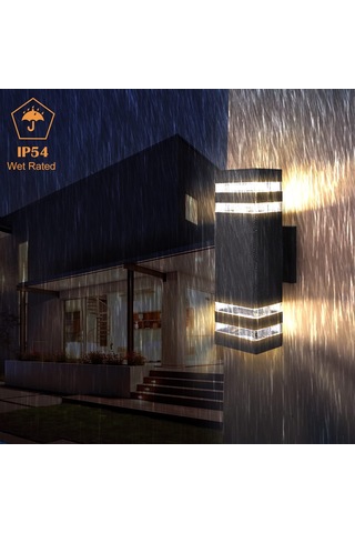 Springsun Siyah Modern Dış Cephe Led Duvar Lambası, İki Yönlü Işık, Su Geçirmez, Bahçe/portakal, E27 10w Ampul Dahil, 1 Adet