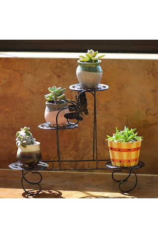 Sones Mini Dövme Demir Çok İşlevli Çiçek Saksısı Çiçek Standı Ofis Masaüstü Eşik Balkon Siyah