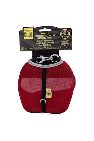 Cattie Havalı Dokuma Kedi Göğüs Ve Gezdirme Takımı Medium Kırmızı 1x25-35 Cm