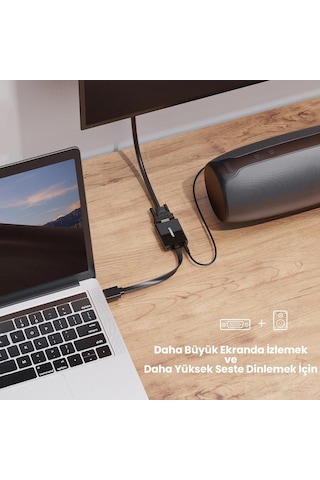 Ugreen Flat Kablolu Hdmı - Vga Aux Dönüştürücü 25 Cm, Siyah, 40248