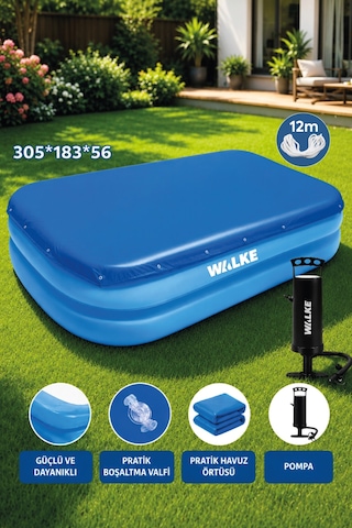 Walke Şişme Aile Havuzu 305x183x56 Cm Büyük Boy Bahçe Havuzu-pompa Ve Havuz Örtüsü Dahil 14108 Mavi Walke Şişme Aile Havuzu 305x183x56 Cm Büyük Boy Bahçe Havuzu-pompa Ve Havuz Örtüsü Dahil 14108 Mavi