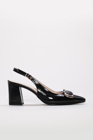 Hakiki Deri Kadın İnce Topuk Ayakkabı 215za2977 Siyah Rugan