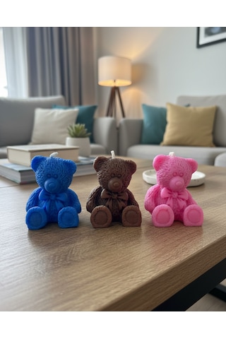 Artepieza Mini Üçlü Ayıcık Figürlü Doğal Soya Mum Seti-renkli Ayıcık Tasarımlı 3 Lü Soya Wax Mum Seti-dekoratif Hediyelik 5 3.5 Cm Kahverengi - Kırmızı