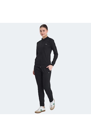 Slazenger RONA Kadın Fermuarlı Dik Yaka Cepli Siyah Eşofman Takımı