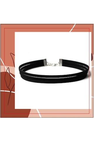 Siyah Renk Süet Kadın Choker Kolye Renkli
