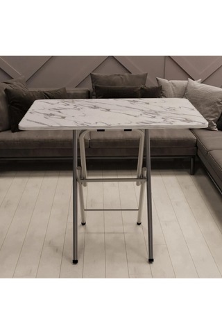 Katlanır Masa Kırma Masa 60x90 Beyaz Mermer Desen Çalışma Masası