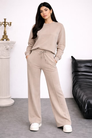 Balenbi Oversize Bisiklet Yaka Basic Modal Kadın Takım 1206 - Form Serisi Bej