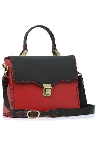 Abess Çanta , Lüks El Yapımı Gerçek Deri Kadın Çantası , Kırmızı Kırmızı - Siyah