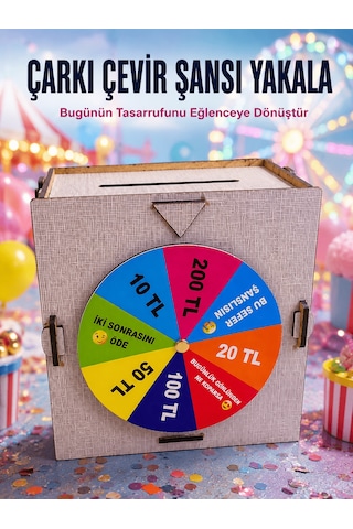 Çocuklar İçin Eğlenceli Tasarruf Oyunu Şans Çarklı Ahşap Kumbara