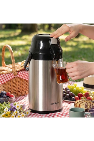 Cooker 2008-1 Çift Kat Paslanmaz Çelik Termos Çay Termosu Su Termosu 3,5lt Siyah Siyah