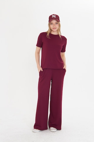 Thiff Gymwear Bordo Kadın Modal Kumaş Kısa Kolu Eşofman Takımı Bordo