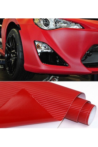 Karbon Fiber Folyo Hava Kanallı Araç Döşeme Kaplama Folyosu Kırmızı 30 Cm X 1 Metre