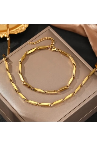 Gold Küp Model Unisex Kararmaz Yüksek Kalite Çelik Kolye&bileklik Gold