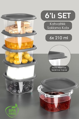 6'lı Kapaklı Kahvaltı Seti - Kahvaltılık Saklama Kabı Seti 210 Ml - Gri