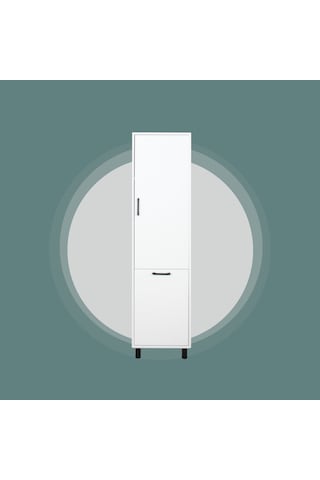 Çamaşır Sepetli Banyo Dolabı Beyaz