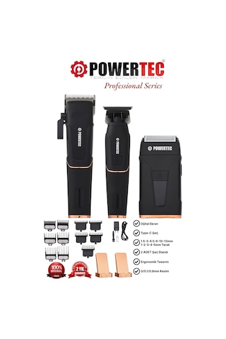 Powertec TR-5400 Saç & Sakal & Ense Profesyonel Tıraş Makinesi Seti