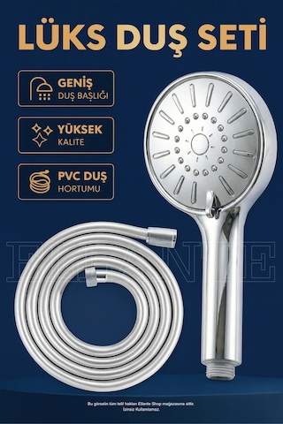 Lüx Duş Seti Geniş Duş Başlığı & Yüksek Kalite Pvc Hortum Çok Renkli