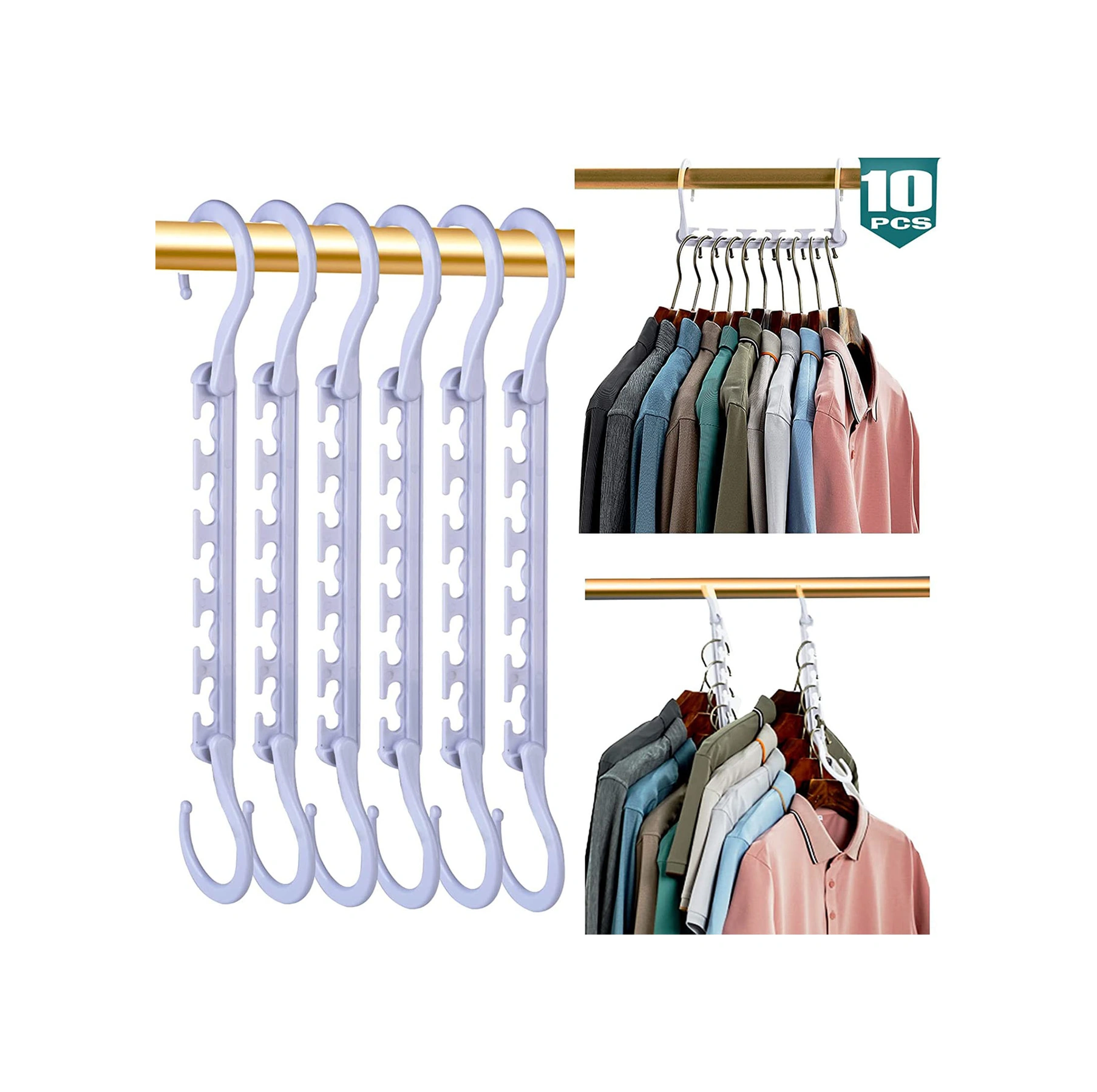 Dofolink Siyah Abs Rehberli Çok Amaçlı Çadır Gardıropu: 5 Li Paket, 360 Döner, 5 Delikli, Uzunluk 41cm, Anti-kayma, Ahşap Ve Giysi Askısı Beyaz