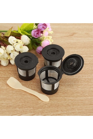Hfambition Keurig Makinaları İçin Yeniden Kullanalabilir 3'lü Kahve Filtresi Kapsülü, Çay Ve Espresso İçin, Bonus Kaşık Siyah