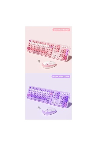 Mofıı Lovely Kablosuz Klavye Mouse Seti 2.4g Sevimli Yuvarlak Tuşlu 104 Tuş Renkli Set Optik