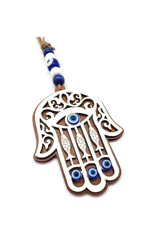 Lazer Kesim Tahta Fatma Eli - Hamsa Duvar Süsü 22x8cm