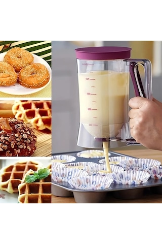 Fochsia Mor Yapışmaz Hamur Dağıtıcı: Ölçekli, Nozullu, Kollu, Kek Ve Krepler İçin Profesyonel Mutfak Aleti