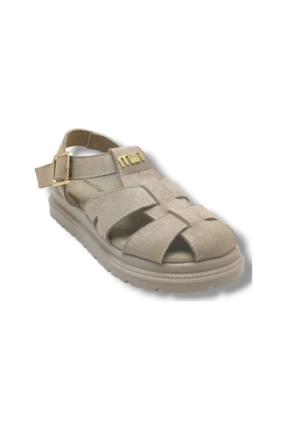 Şanzelize K805-26 Süet Tokalı Anatomik Taban Kadın Sandalet Bej