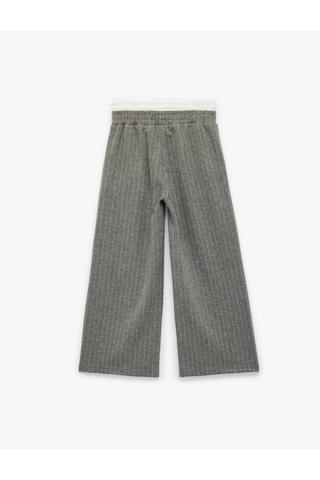 Koton Beli Bağlamalı Bol Paça Çizgili Pantolon Gri Çizgili 6skg40076ak Gri