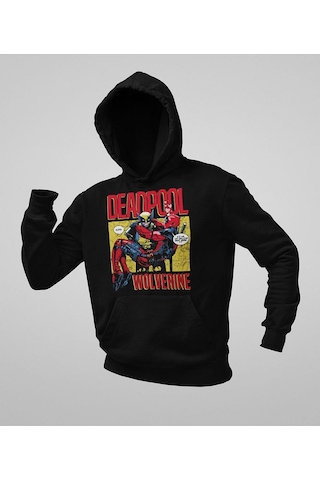 Sevbano Deadpool X Wolverine Baskılı Unisex Oversize Marvel Karakter Hood Siyah