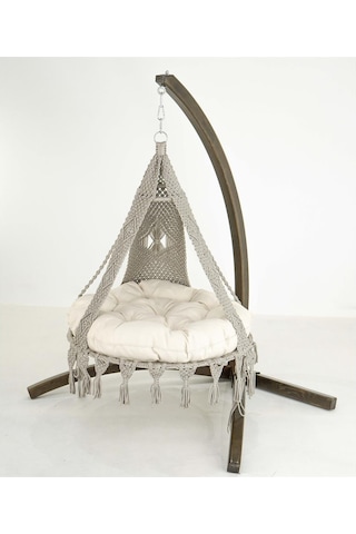 Bade Klasik Ladin Ahşap Örgülü Salıncak - Bahçe, Balkon Ve Teraslarda -krem Krem