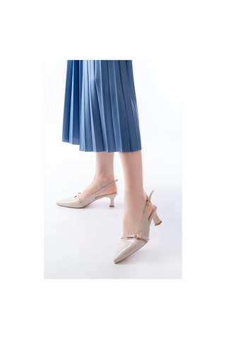 H-470 Bej Rugan Baret Tokalı Arkası Açık Günlük Kadın Sandalet Bej