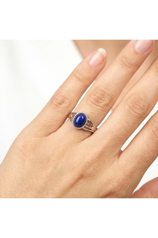 Lapis Lazuli Taşı Çelik Yüzük - Kararmaz Renkli