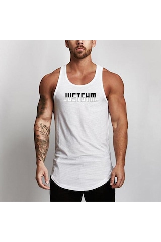 Beyaz Muscleguys Yaz Erkek Kolsuz Fitness Yeleği Antrenman Koşu Sporları Rahat Nefes Alabilen Atlet Üstleri Beyaz