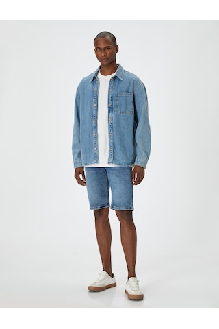 Koton Kot Şort Bermuda Slim Fit Düğmeli Cepli Orta İndigo 4sam40310nd İndigo