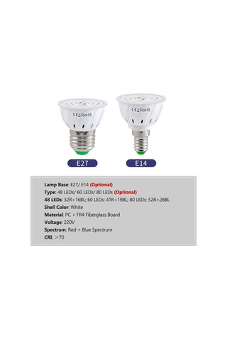 Shineyee E27 Led Bitki Büyüme Lambası 60 Led Kırmızı-mavi Spektrum 220v Sera Bahçe Bitkileri Işık Kaynağı Diğer