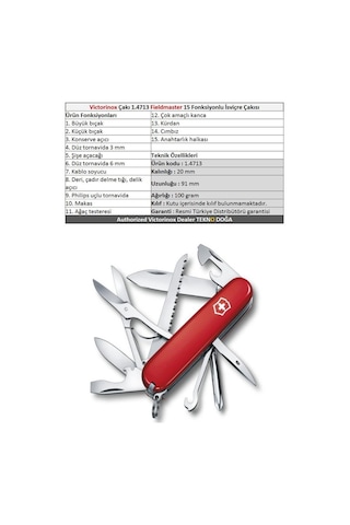 Victorinox Kamp Çakı 1.4713 Fieldmaster 15 Fonksiyon Kırmızı İsviçre Kırmızı