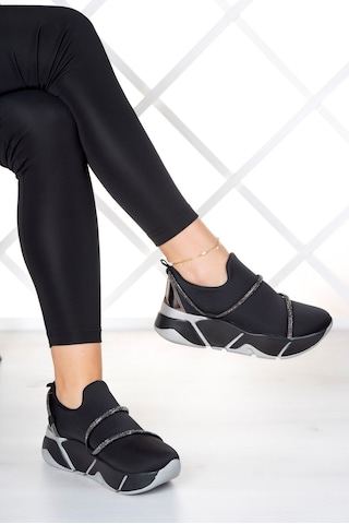 Erkan Saçmacı Barbara Siyah Streç Platin Taşlı Sneaker Platin