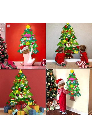 Çocuklar İçin Kendin Yap Keçe Noel Ağacı Hediyesi, Çıkarılabilir 32 Parça Noel Yeni Yıl Süslemeleri - Yujia Fmy Işıksız