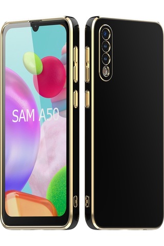 Samsung Galaxy Uyumlu A50 Kılıf Zore Kenarı Gold Renk Silikon Bark Kapak