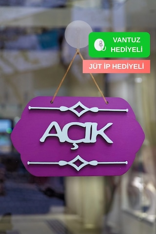 Mor Ahşap Açık/kapalı Tabelası - Akrilik Boyalı Özel Tasarım