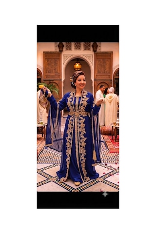Moda Yöresel Kadın Kemerli Düğün Kaftan Abiye 2li Takım Lacivert Lacivert